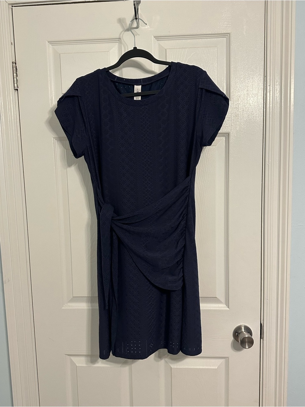 Navy Short Sleeve Tie-Front Dress